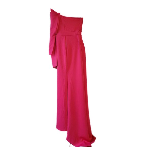 One Shoulder Fuschia Long Sleeve Mermaid Evening Long Dress Sz M - Picture 3 of 7